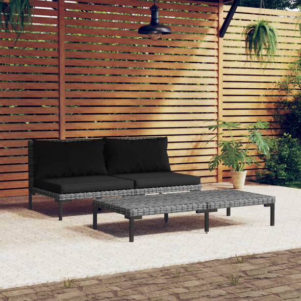 vidaXL 3 Piece Garden Lounge Set Dark Grey Half Round Poly Rattan