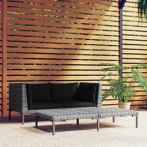 vidaXL 3 Piece Garden Lounge Set Dark Grey Half Round Poly Rattan