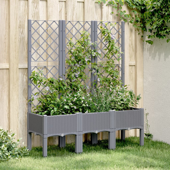vidaXL Garden Planter with Trellis Grey 120x40x142 cm PP