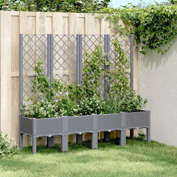 vidaXL Garden Planter with Trellis Grey 160x40x142 cm PP