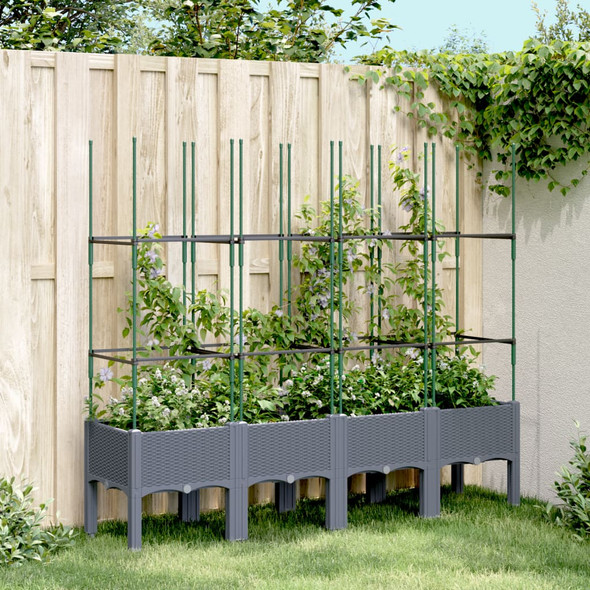vidaXL Garden Planter with Trellis Grey 160x40x142.5 cm PP