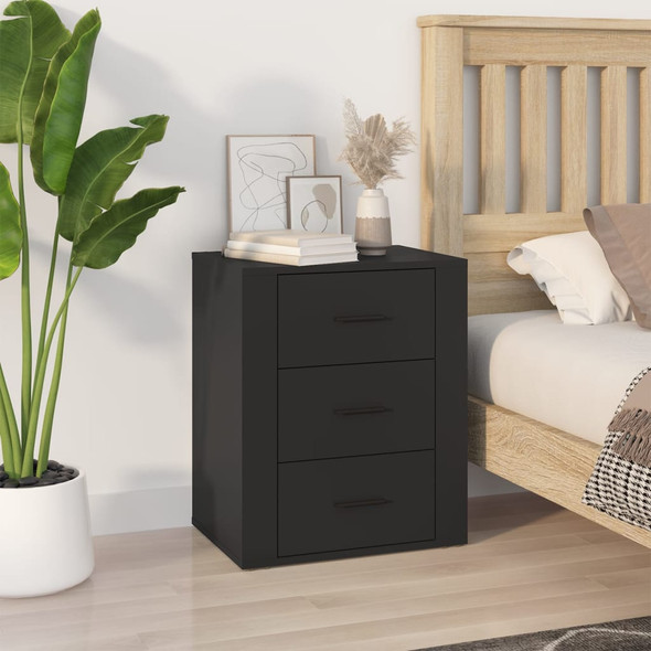 vidaXL Bedside Cabinet Black 50x36x60 cm Engineered Wood