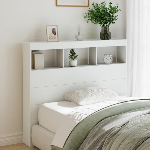 vidaXL Headboard Cabinet with LED White 120x17x102 cm