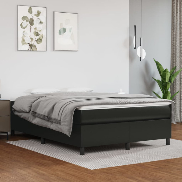 vidaXL Box Spring Bed with Mattress Black 153x203 cm Queen Size Faux Leather