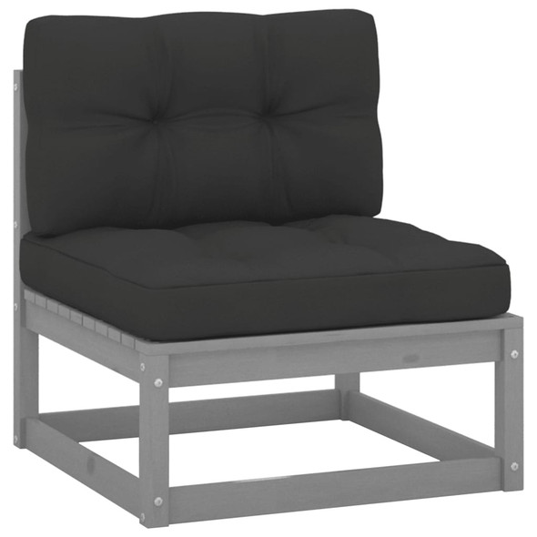 vidaXL Garden Middle Sofa with Anthracite Cushions Grey Solid Pinewood