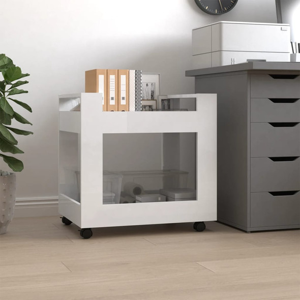 vidaXL Desk Trolley High Gloss White 60x45x60 cm Engineered Wood