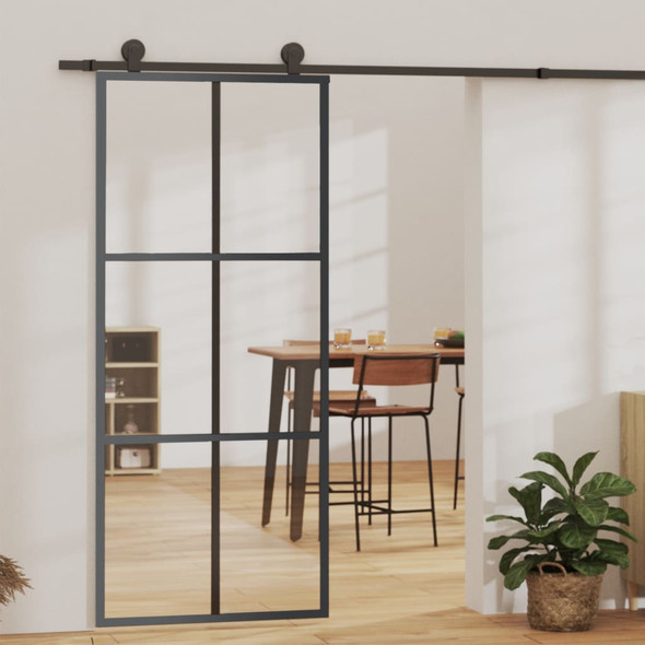 vidaXL Sliding Door with Hardware Set ESG Glass&Aluminium 90x205 cm