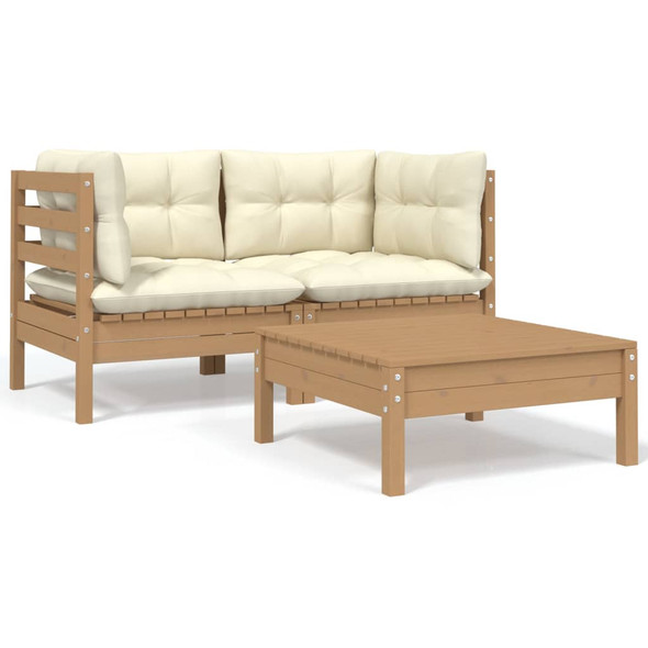 vidaXL 3 Piece Garden Lounge Set with Cream Cushions Solid Pinewood