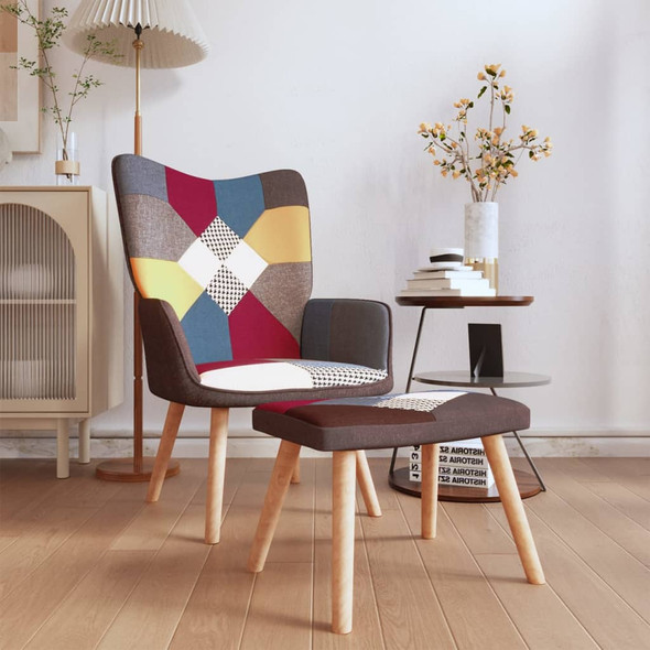 vidaXL Relaxing Chair with a Stool Patchwork Fabric