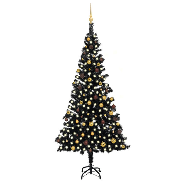 vidaXL Artificial Pre-lit Christmas Tree with Ball Set Black 240 cm PVC