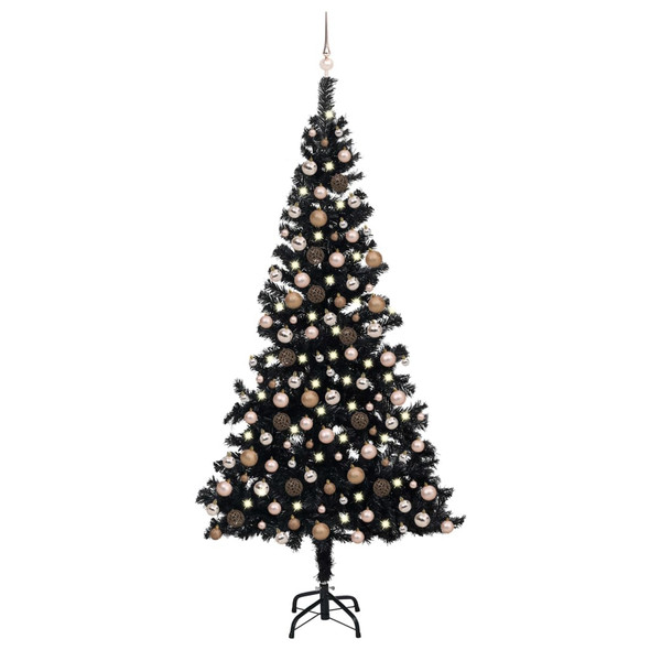 vidaXL Artificial Pre-lit Christmas Tree with Ball Set Black 240 cm PVC