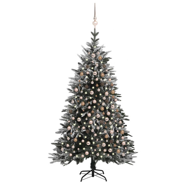 vidaXL Artificial Christmas Tree LED&Ball Set&Flocked Snow 210 cm PVC&PE