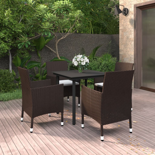 vidaXL 5 Piece Garden Dining Set Poly Rattan and Glass