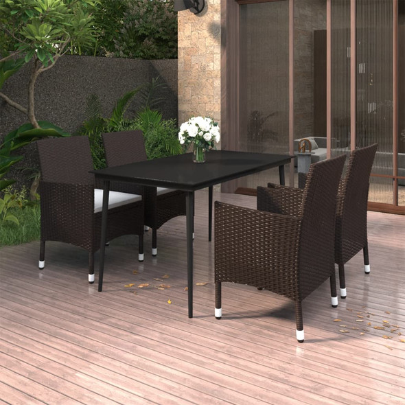 vidaXL 5 Piece Garden Dining Set with Cushions Poly Rattan and Glass