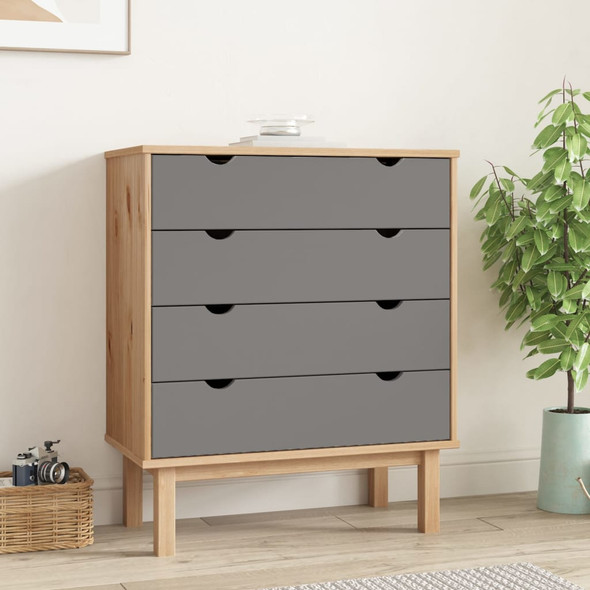 vidaXL Drawer Cabinet OTTA Brown&Grey 76.5x39.5x90cm Solid Wood Pine