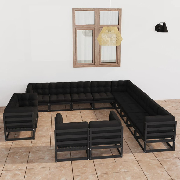 vidaXL 13 Piece Garden Lounge Set with Cushions Black Solid Pinewood