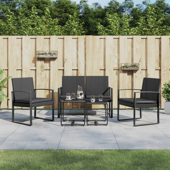 vidaXL 5 piece Garden Dining Set with Cushions Black PP Rattan