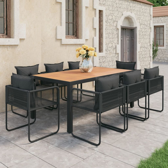 vidaXL 9 Piece Garden Dining Set PVC Rattan Black and Brown