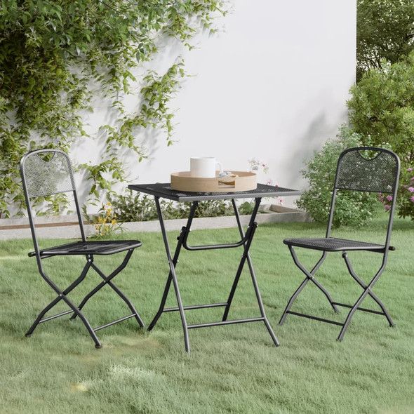 vidaXL 3 Piece Garden Dining Set Expanded Metal Mesh Anthracite