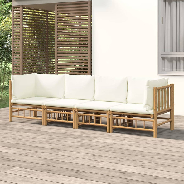 vidaXL 4 Piece Garden Lounge Set with Cream White Cushions  Bamboo