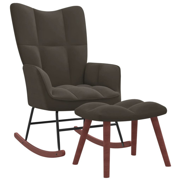 vidaXL Rocking Chair with a Stool Dark Grey Velvet