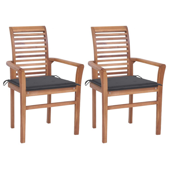 vidaXL Dining Chairs 2 pcs with Anthracite Cushions Solid Teak Wood