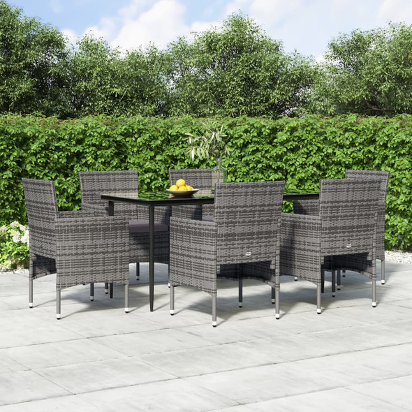 vidaXL 7 Piece Garden Dining Set with Cushions Grey and Black