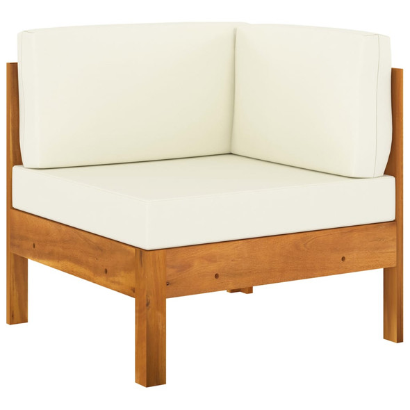 vidaXL Corner Sofa with Cream White Cushions Solid Acacia Wood