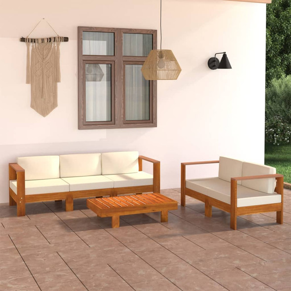 vidaXL 5 Piece Garden Lounge Set with Cream White Cushions Acacia Wood