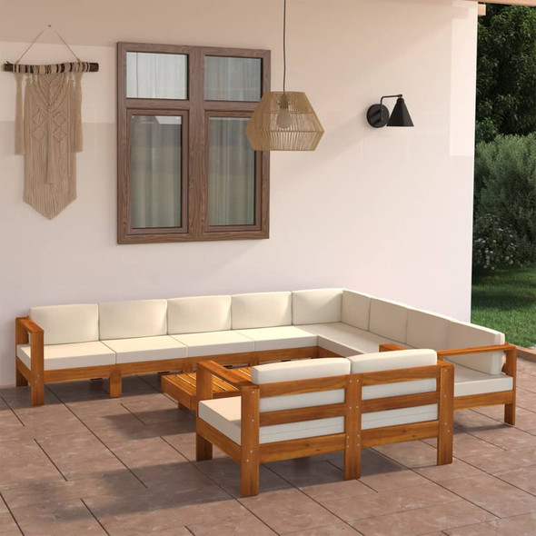 vidaXL 10 Piece Garden Lounge Set with Cream White Cushions Acacia Wood