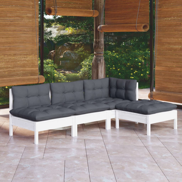 vidaXL 4 Piece Garden Lounge Set with Cushions White Pinewood