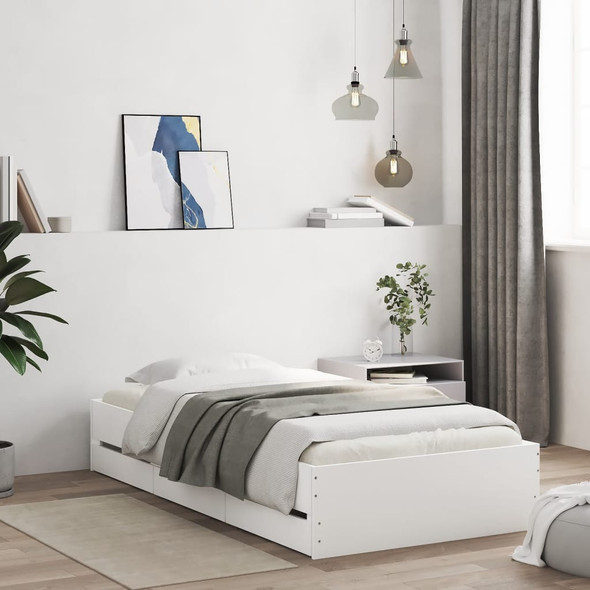 vidaXL Bed Frame with Drawers White 90x190 cm Engineered Wood