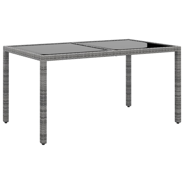 vidaXL Garden Table 150x90x75 cm Tempered Glass and Poly Rattan Grey