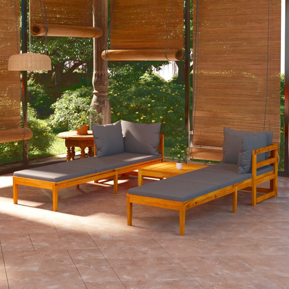 vidaXL 3 Piece Garden Lounge Set with Dark Grey Cushions Acacia Wood