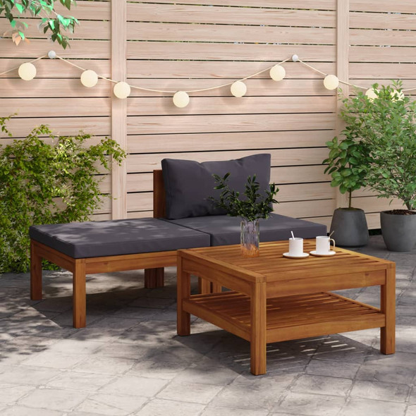 vidaXL 3 Piece Garden Lounge Set with Dark Grey Cushions Acacia Wood