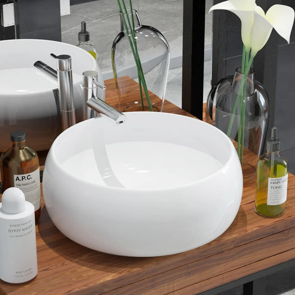 vidaXL Basin Round Ceramic White 40x15 cm