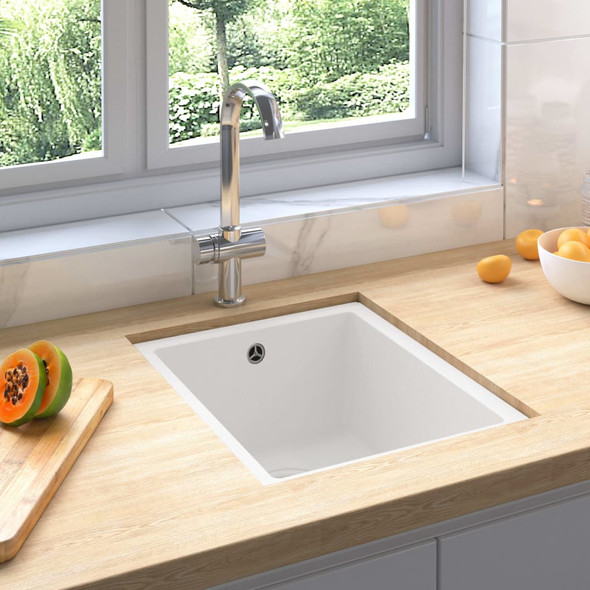 vidaXL Kitchen Sink with Overflow Hole White Granite