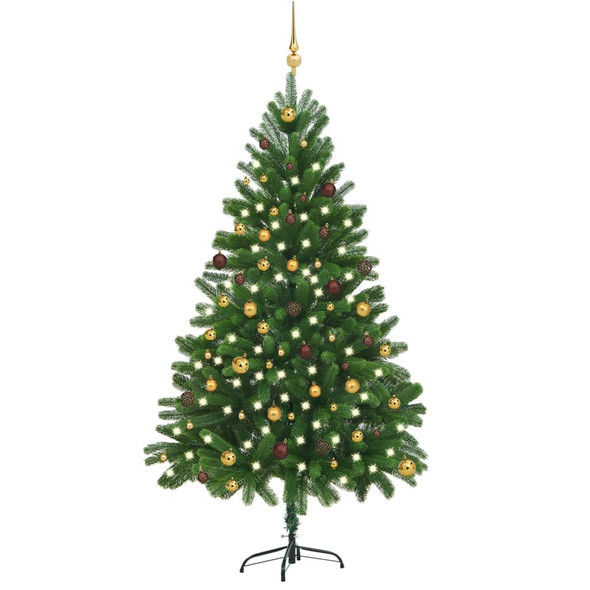 vidaXL Artificial Pre-lit Christmas Tree with Ball Set 210 cm Green