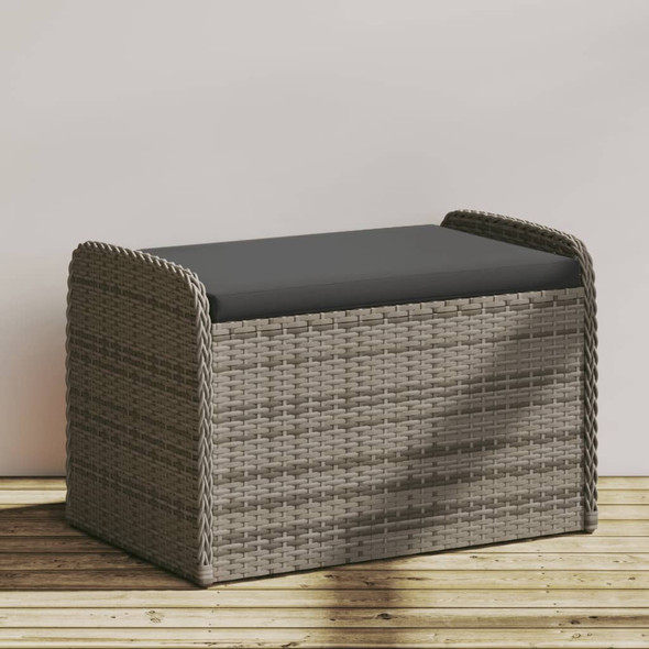 vidaXL Storage Bench with Cushion Grey 80x51x52 cm Poly Rattan