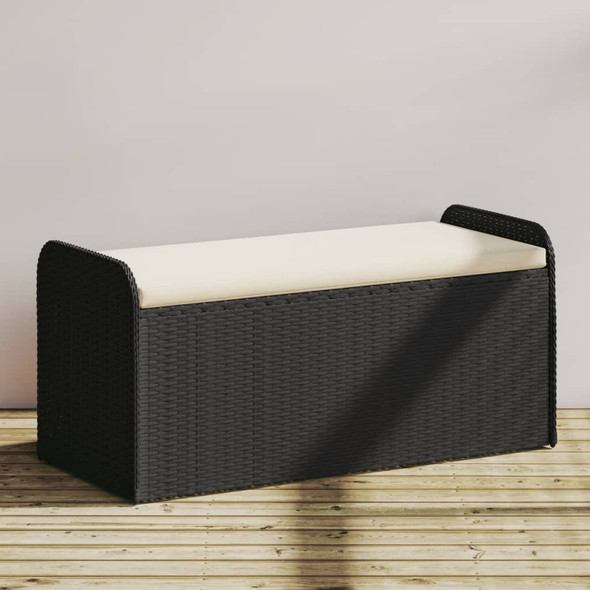 vidaXL Storage Bench with Cushion Black 115x51x52 cm Poly Rattan