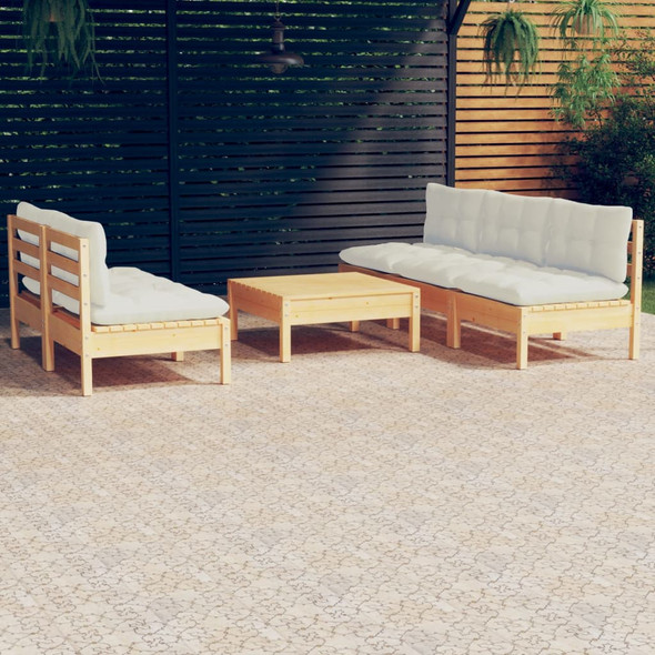 vidaXL 6 Piece Garden Lounge Set with Cream Cushions Pinewood