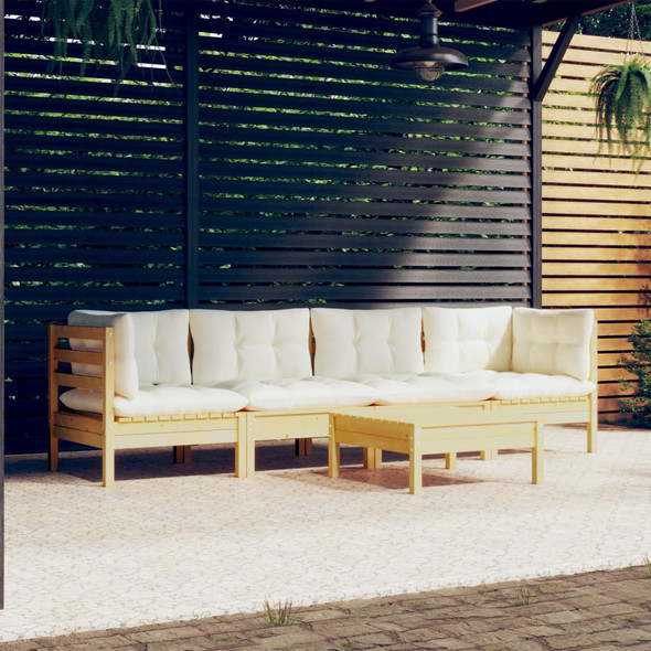 vidaXL 5 Piece Garden Lounge Set with Cream Cushions Solid Pinewood