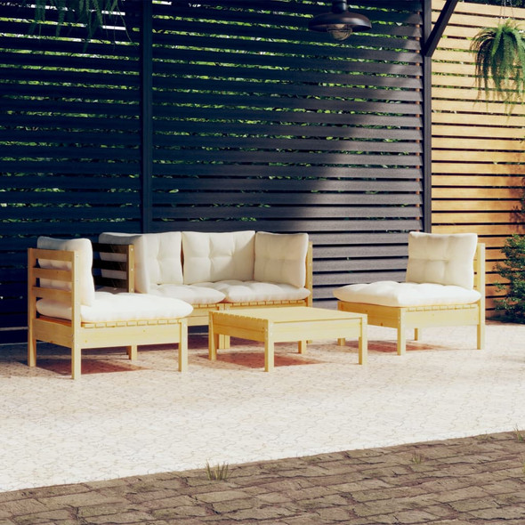 vidaXL 5 Piece Garden Lounge Set with Cream Cushions Solid Pinewood