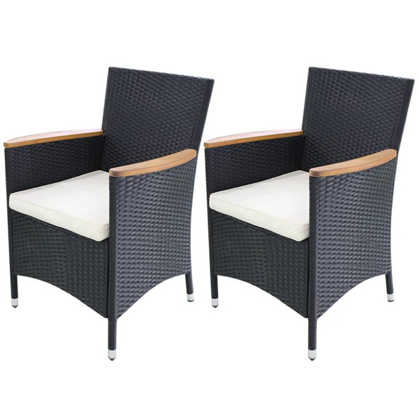 vidaXL Garden Chairs 2 pcs with Cushions Poly Rattan Black