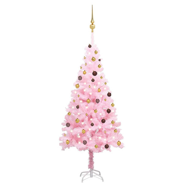 vidaXL Artificial Pre-lit Christmas Tree with Ball Set Pink 210 cm PVC