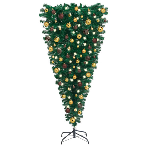 vidaXL Upside-down Artificial Pre-lit Christmas Tree with Ball Set 210 cm