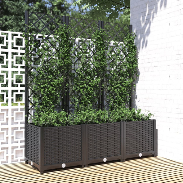 vidaXL Garden Planter with Trellis Black 120x40x136 cm PP