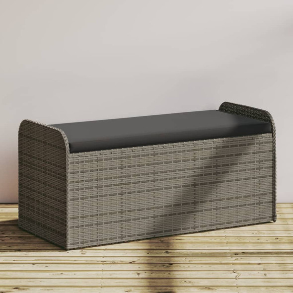 vidaXL Storage Bench with Cushion Grey 115x51x52 cm Poly Rattan