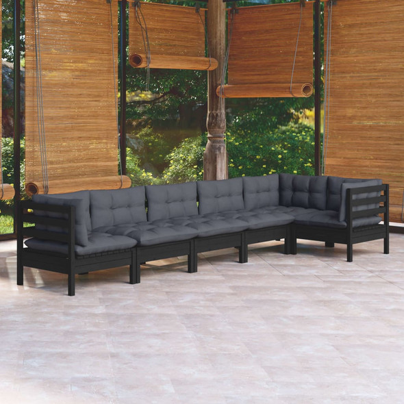 vidaXL 6 Piece Garden Lounge Set with Cushions Black Pinewood