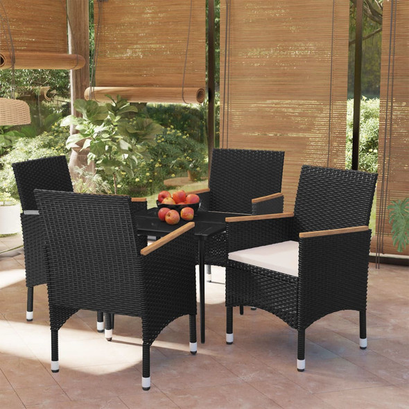 vidaXL 5 Piece Outdoor Dining Set with Cushions Black